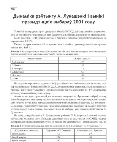 Дынаміка рэйтынгу А. Лукашэнкі і вынікі прэзыдэнцкіх выбараў 2001 году