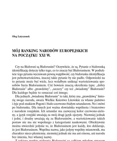 Mój ranking narodów europejskich na początku XXI w.
