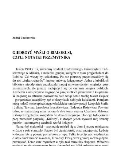 Giedroyć myśli o Białorusi, czyli notatki przemytnika 