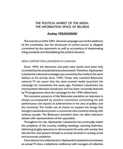 The Political Market of the Media. The Information Space of Belarus