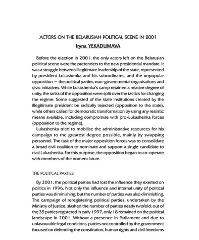 Actors on the Belarusian Political Scene in 2001