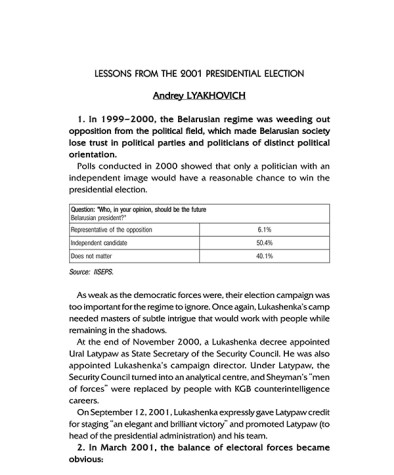 Lessons from the 2001 Presidential Election