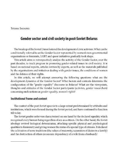  Gender sector and civil society in post-Soviet Belarus