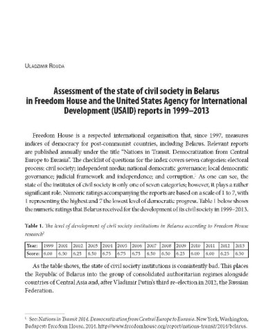 Assessment of the state of civil society in Belarus in Freedom House and the United States Agency for International Development (USAID) reports in 1999–2013