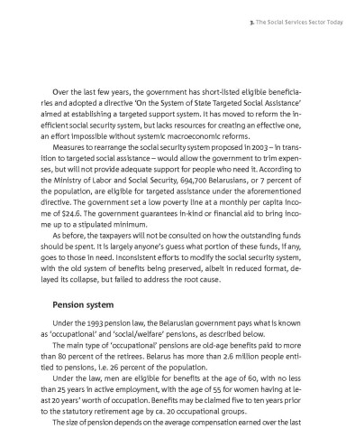 The Social Services Sector Today (Pension System)